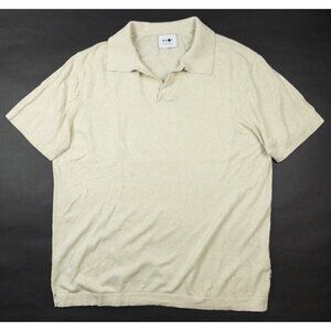 NN07 No Nationality Ryan Polo Shirt Men Large Linen Blend Beige Knit Camp Collar